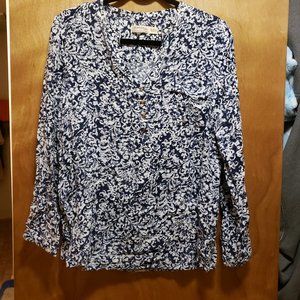 Navy Blue and White Long Sleeve Blouse